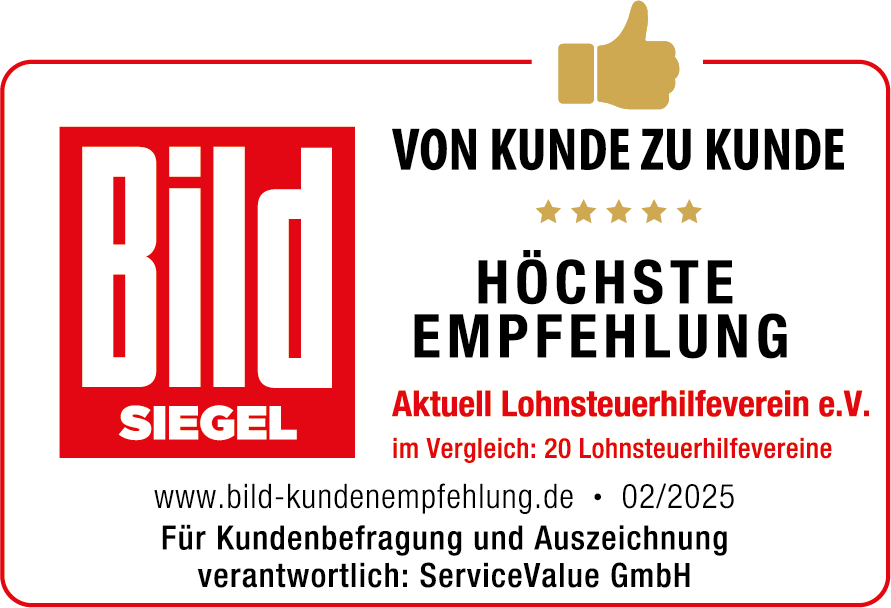 BILD-Kundenbefragung 2025: Höchste Empfehlung für den Aktuell Lohnsteuerhilfeverein e.V.